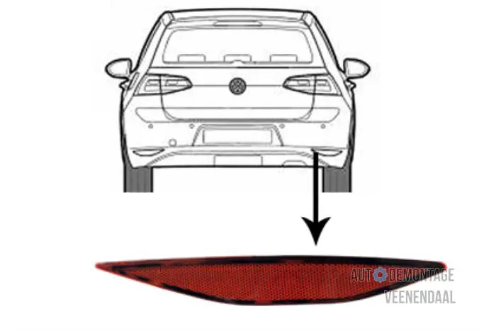 Rear bumper reflector, right Volkswagen Golf